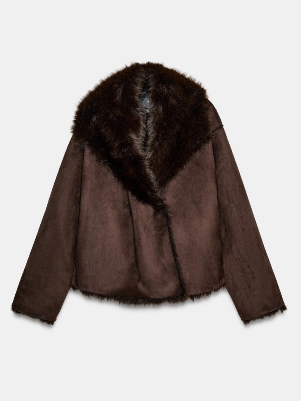 ZARA DOUBLE FACED COAT ZW COLLECTION 3581/040 REVERSIBLE SMALL BROWN FAUX FUR